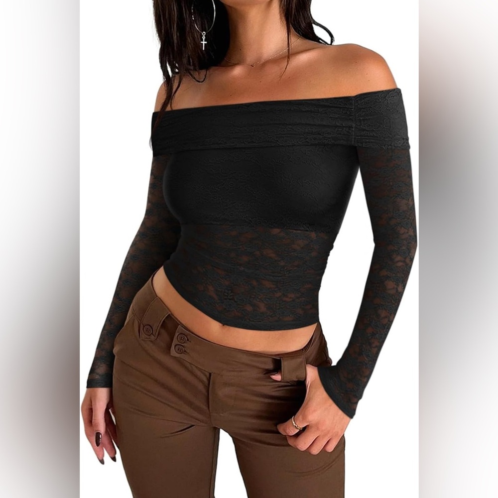 REORIA Floral Lace Slim Fit Stretchy Ruched Y2K Going Out Crop for 2024 Trendy
